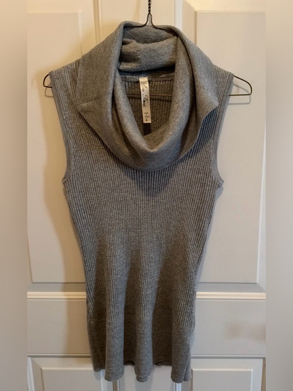 Sleeveless Ribbed Cowl Neck Sweater Dress - Gray